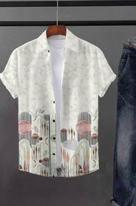 Chemise à manches courtes pour hommes, chemise d'été légère, chemise en coton respirant, chemise à imprimé géométrique, chemise à coupe régulière - Product Image 4