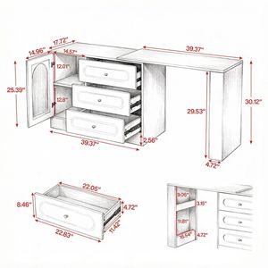 Modern Minimalist <b>Makeup</b> Vanity Table with <b>Mirror</b> Luxury Nordic Wood Dresser for Bedroom or Home/Gym Use MDF Style - Product Image 3
