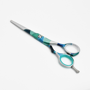 Ciseaux de coiffure à motif géométrique bleu-vert, en acier inoxydable japonais, avec poignée décalée, ciseaux professionnels de salon - Product Image 3