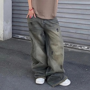 Low Rise Baggy Denim <b>Jeans</b> Women Casual Breathable Loose Wide Leg Color Block Contrast Letter Print Summer - Product Image 2