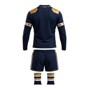 Unisex Royal Blue Gold <b>Soccer</b> Uniform Set Long <b>Sleeve</b> Jersey Shorts <b>Socks</b> Breathable Polyester Sublimation Adult - Product Image 3