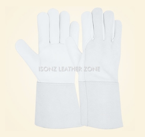 Gants en cuir blanc, longueur poignet, en cuir véritable, pour soudage TIG - Product Image 2