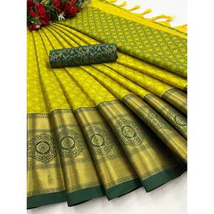 ชุดปาร์ตี้ผ้าฝ้ายผ้าฝ้ายส่าหรีมะนาวออร่าสีพื้น - Product Image 1