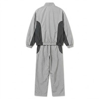 Ensemble de survêtement 2 pièces en nylon froissé pour homme, avec logo personnalisé OEM, coupe-vent, gris clair, blocs de couleur