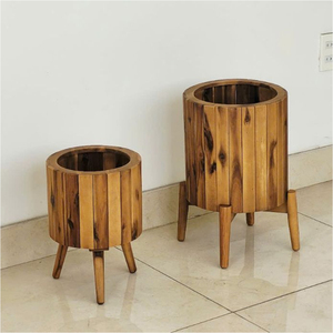 Pot de fleurs moderne en bois d'acacia naturel avec support, élégant et haut, pour décoration intérieure, prix le plus bas - Product Image 5
