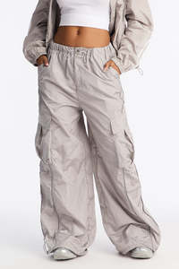 Customise Unisex Nylon Windbreaker Cargo Pants Wide Leg <b>Drawstring</b> Casual Streetwear <b>Trousers</b> OEM Private Label men's pants - Product Image 4