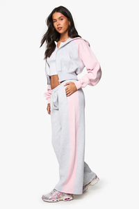 Pantalon de jogging droit en molleton doux pour femme, avec empiècements latéraux contrastants, nouveau design unique, prix de gros, collection hiver - Product Image 2