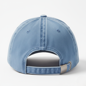Casquette de baseball sportive en denim délavé bleu clair personnalisée avec design 6 panneaux en tissu standard et sangle à boucle métallique réglable - Product Image 3