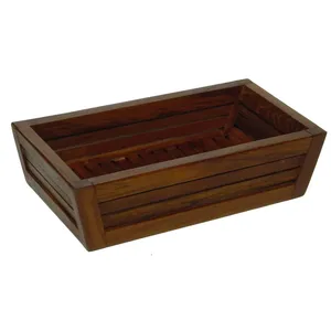 <b>Wooden</b> Rectangular Decorative Tray Handcrafted <b>Rustic</b> Style Vertical Slats Modern Design Multi-functional Multi-piece Package - Product Image 3
