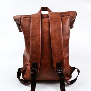 Ergonomic Leather <b>Roll</b> Top <b>Backpack</b> S-Curve Shoulder Straps Rucksack For Comfort Large Travel Bag LRTB-0155C - Product Image 4