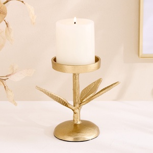 Golden Leaves Pillar Candle Holder Luxury Metal <b>Tree</b> Branch Design <b>Stand</b> Round Shape For Modern Home Decor Weddings & Events - Product Image 1
