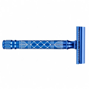 Rasoir de sécurité bleu à double lame avec manche décoratif pour hommes, usage en salon de coiffure, lames en acier inoxydable, manche en plastique - Product Image 2