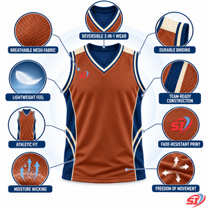 Maillot de basket-ball réversible respirant sans manches à col en V pour homme, personnalisé, en mesh, pour les matchs et les entraînements - Product Image 6