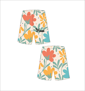 Shorts de basketball personnalisés en crème avec motif floral rouge, jaune et bleu, légers, respirants, en maille, pour l'entraînement sportif et le streetwear - Product Image 1