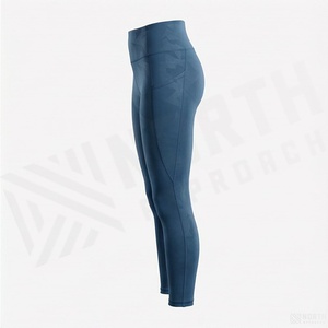 Leggings de Cintura Alta para Mujer, Color Azul Sólido, Deportivos, Elásticos, Transpirables, Cómodos, de Punto, con Bolsillos - Product Image 3