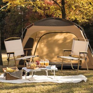 2 packs de chaises pliantes portables kaki 600D Oxford Tissu Cadre en acier Accoudoirs en bois Style Kermit Supports 120KG pour l'extérieur - Product Image 5