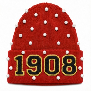 Bonnet d'hiver en tricot côtelé vert perlé, brodé d'un numéro, pour les loisirs et les activités de plein air - Product Image 6