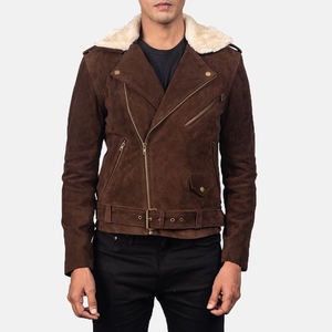 Chaqueta de cuero de gamuza para hombre, estilo motero, con cuello alto, logo frontal, forro de piel extraíble, para carreras, estilo café, moda motociclista, casual, de invierno - Product Image 4