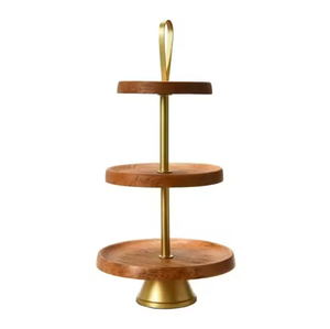 Wooden 2-<b>Tier</b> <b>Cake</b> <b>Stand</b> Multi-Layer Dessert Display Round Serving Tray Reusable Hand Wash Only - Product Image 2