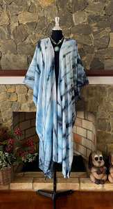 Kimono de Rayón con Estampado Shibori Indigo, Talla Grande, para Playa, Estilo Boho, Corte Holgado - Product Image 4