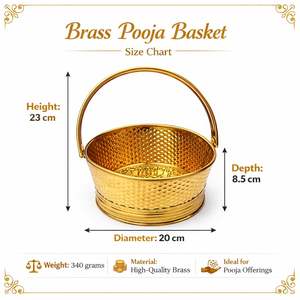 Panier de Pooja en laiton Tokri avec poignée, Thali traditionnel pour Puja, Prasad pour Mandir, accessoires de temple, fruits décoratifs pour la maison - Product Image 4