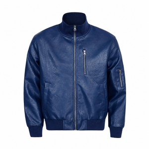 Custom American Retro <b>High</b>-End Biker Style Genuine <b>Leather</b> Stand Collar Embroidered Jacket Men's Solid Loose Fit Winter <b>Tops</b> - Product Image 2