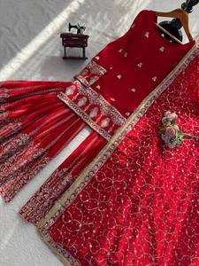 Designer Party Wear Look Fancy Chinon silk <b>Top</b>-Dupatta With Sharara - Product Image 5