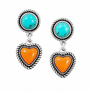 Turquoise Heart <b>Post</b> <b>Earrings</b> Orange Heart Blue Round Stone 925 Silver Jewelry for Women Fashion Gift Wear - Product Image 6