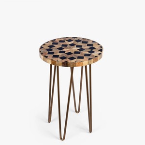 Macetero Redondo de Madera Premium con Incrustaciones de Madreperla y Soporte de Hierro, Moderno, para Interiores y Exteriores, Jardín, Patio - Product Image 1