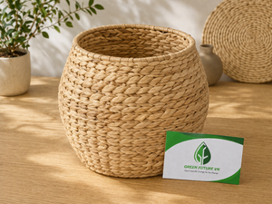 Natural Plant Fiber Cross Weave Water Hyacinth <b>Basket</b> Decorative Laundry <b>Hamper</b> - Product Image 1