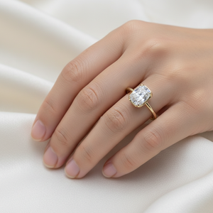 Anillo de compromiso y boda solitario de moissanita VVS de 3 quilates con corte cojín alargado, engaste de bisel, plata de ley 925, regalo moderno para mujer - Product Image 2