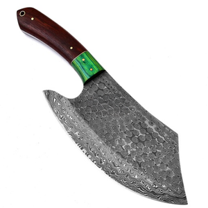 Couteaux de cuisine professionnels pour chef avec lame en acier à motifs décoratifs et manche en bois lisse pour couper les légumes et préparer les aliments - Product Image 2