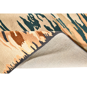 Tapis moderne en laine tufté à la main, motif abstrait reflet d'eau, crème beige vert sarcelle ocre, motif glitch, tapis 3D doux - Product Image 4