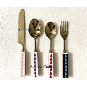 Juego de cubiertos de acero inoxidable de último diseño con mango de resina, cubiertos pulidos a espejo, juego de vajilla, cuchara - Product Image 6