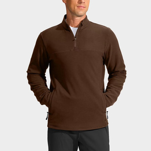 <b>Men's</b> <b>Brown</b> Quarter Zip Fleece Pullover Regular Fit Solid Color Casual Long Sleeve Stand Collar Autumn Wear - Product Image 1