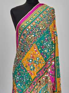 Ethnic Handmade Silk Banjara Shawl Women's Floral Print Long Scarf <b>With</b> <b>Mirror</b> Work All Seasons Fashion Accessory Custom Colors - Product Image 4