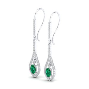 REYES Wholesale Price 14K Solid Gold Emerald Gemstone <b>Dangle</b> Drop <b>Earrings</b> For Women GRA Certified Moissanite Fine Jewelry - Product Image 3