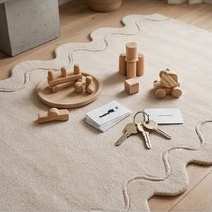Nouvelle Arrivée Tapis Moderne Beige à Bord Ondulé, Tapis Tufté Main à Poil Court pour Salle de Jeux Enfants, Prix de Gros - Product Image 6