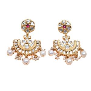 Exportateur mondial vendant des boucles d'oreilles pendantes à fleurs Polki en argent sterling 925 de qualité supérieure avec des formes finies au prix de gros - Product Image 1