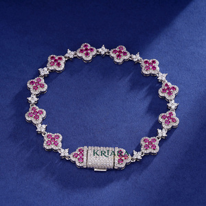 Bracelet Moissanite en Argent 925 Plaqué Rhodium, Motif Fleur Verte, Sertissage Pavé, Bracelet de Luxe pour Femme - Product Image 4