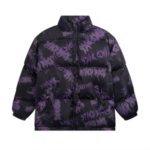 <b>Purple</b> Hooded Puffer Jacket Windproof Winter Casual Style Regular Fit Zipper Closure Unisex Streetwear Front - Product Image 1