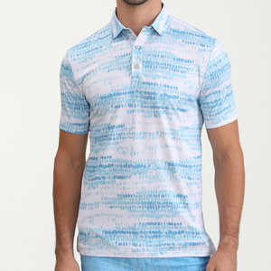 เสื้อโปโลแขนสั้นพิมพ์ลายดอกไม้สีฟ้าชมพูสำหรับผู้ชาย ทรงปกติ สวมใส่สบาย ระบายอากาศได้ดี ผลิตจากผ้าโพลีเอสเตอร์ - Product Image 5