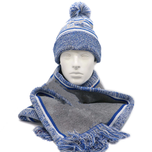 Ensemble bonnet et écharpe artisanale géométrique gris et bleu blanc Zeta Phi Beta, tricoté à la main en acrylique, équipement d'hiver unisexe de luxe - Product Image 1