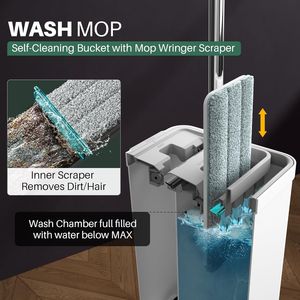 Set Secchio e Mop per Pavimenti in Legno con Manico Lungo, Strizzatore a Parete e Mop Piatto per Pulizia Pavimenti, 4 Microfibre per Pulizia Mirata - Product Image 4