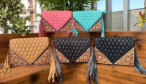 Créateur de mode femmes usiné à la main en cuir frange bandoulière enveloppe sac prix de gros diamant treillis matelassé pochette sacs à main - Product Image 4