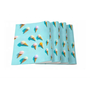 ชุดครีมไอศกรีมทรงกรวยสีฟ้า4ชิ้นขนาด35X55ซม. 260GSM สไตล์ปานามาทอศิลปะเส้นตรงสีพาสเทลย้อมสีเป็นมิตรต่อสิ่งแวดล้อมเสื่อปูโต๊ะรับประทานอาหารชุดคลาสสิก - Product Image 1