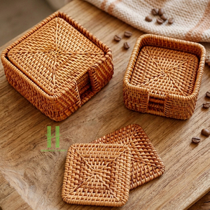 Top Selling Eco-friendly Handmade Bohemian Design White Rattan Natural Woven Heat Resistant Coaster Set <b>Cup</b> <b>Mat</b> Home Kitchen - Product Image 5