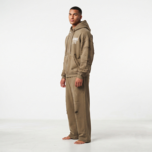 Men Fleece Heavyweight Tracksuit Streetwear Manufacturer Oversized Zip up Hoodie and Jogger <b>Sweatpants</b> <b>Set</b> - Product Image 3