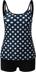 Navy Blue Polka Dot Tankini Set for Women 2 Piece Swimwear Scoop Neck Stretchy Top with Shorts - Product Image 5