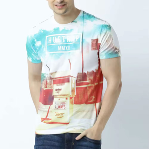T-shirt pour homme à col rond rayé, surdimensionné, imprimé en sérigraphie, en coton mélangé, léger, doux, de qualité supérieure, vente en gros - Product Image 1